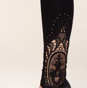 NWT VOCAL Black Lace Embellished Leggings